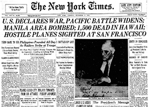 NYT front page for war declaration in 1941