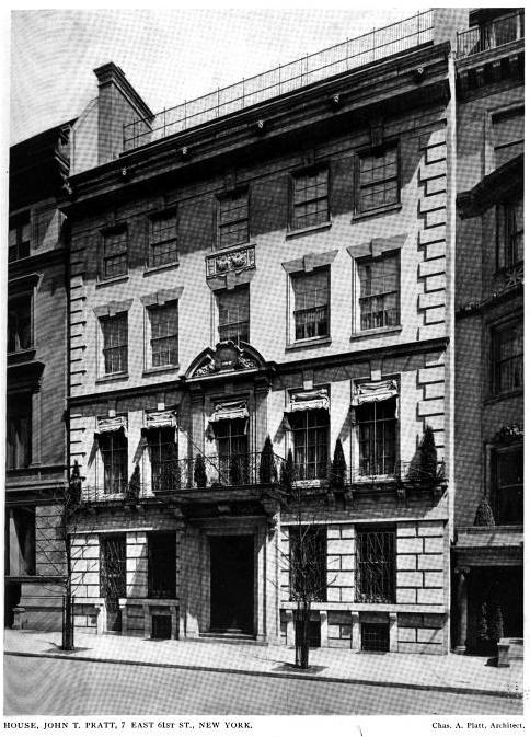 A five-storey stone town house on East 61st Street, New York, photographed in 1917